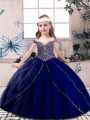 Tulle Sleeveless Floor Length Little Girls Pageant Gowns and Beading