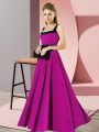 Fuchsia Zipper Square Belt Vestidos de Damas Chiffon Sleeveless