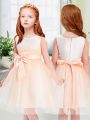 Bowknot Flower Girl Dress Peach Zipper Sleeveless Knee Length