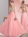 Scoop Sleeveless Backless Wedding Guest Dresses Pink Chiffon