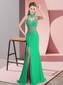 Traditional Column/Sheath Prom Dresses Green Halter Top Chiffon Sleeveless Floor Length Backless