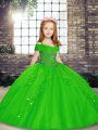 On Sale Green Pageant Dress Toddler Party and Sweet 16 and Wedding Party with Beading Straps Sleeveless Lace Up