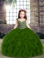 Straps Sleeveless Tulle Girls Pageant Dresses Beading and Ruffles Lace Up