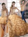 Sleeveless Brush Train Lace Up Ruffled Layers Quinceanera Dresses
