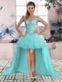 Cheap Off The Shoulder Sleeveless Tulle Prom Gown Beading and Ruffles Lace Up