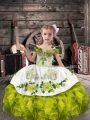 Ball Gowns Girls Pageant Dresses Olive Green Off The Shoulder Organza Sleeveless Floor Length Lace Up