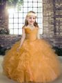Organza Straps Sleeveless Lace Up Beading and Ruffles Child Pageant Dress in Orange