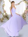 New Arrival Floor Length Lavender Bridesmaids Dress Chiffon Sleeveless Ruching