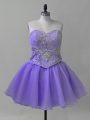 Decent Sweetheart Sleeveless Prom Party Dress Mini Length Beading Lavender Organza