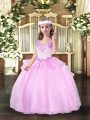 Lilac Ball Gowns Straps Sleeveless Beading Floor Length Lace Up Little Girls Pageant Dress Wholesale