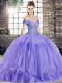 Amazing Lavender Ball Gowns Beading and Ruffles Ball Gown Prom Dress Lace Up Tulle Sleeveless Floor Length