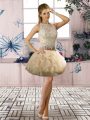 Champagne Scoop Clasp Handle Beading and Ruffles Homecoming Dress Sleeveless