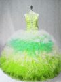 Floor Length Multi-color Quinceanera Gown Tulle Sleeveless Beading and Ruffles