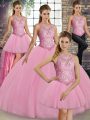 Sleeveless Embroidery Lace Up Quinceanera Gown