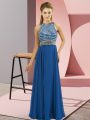 Blue Side Zipper Beading Sleeveless Floor Length