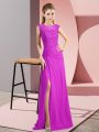Traditional Sleeveless Floor Length Beading Zipper Prom Evening Gown with Fuchsia