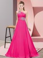 Hot Pink Sleeveless Chiffon Lace Up Prom Dresses for Prom and Party and Military Ball
