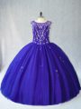Decent Royal Blue Sleeveless Beading Floor Length Vestidos de Quinceanera