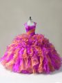Romantic Organza Sleeveless 15 Quinceanera Dress and Beading and Ruffles