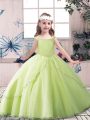 Fashionable Yellow Green and Pink And White Kids Pageant Dress Party and Wedding Party with Beading Off The Shoulder Sleeveless Lace Up