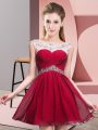 Chiffon Scoop Sleeveless Backless Beading and Ruching in Red