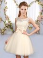 Latest Scoop Sleeveless Tulle Dama Dress for Quinceanera Lace and Bowknot Lace Up