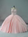 Peach Scoop Neckline Beading Quinceanera Dresses Sleeveless Lace Up