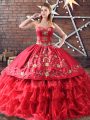 Flirting Vestidos de Quinceanera Red for Sweet 16 and Quinceanera with Embroidery and Ruffled Layers