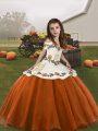 Organza Straps Sleeveless Lace Up Embroidery Little Girl Pageant Dress in Rust Red
