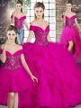 Enchanting Fuchsia Sleeveless Beading and Ruffles Floor Length Quinceanera Dresses