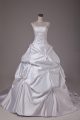 Sleeveless Brush Train Lace Up Embroidery and Pick Ups Wedding Dresses