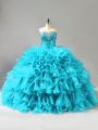 Most Popular Ball Gowns Quince Ball Gowns Aqua Blue Sweetheart Organza Sleeveless Floor Length Lace Up
