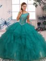 Custom Fit Turquoise Ball Gowns Beading and Ruffles Vestidos de Quinceanera Zipper Organza Sleeveless Floor Length