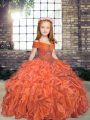 Best Orange Lace Up Straps Beading Little Girls Pageant Gowns Organza Sleeveless