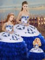 Fabulous Royal Blue Lace Up Vestidos de Quinceanera Embroidery and Ruffled Layers and Bowknot Sleeveless Floor Length