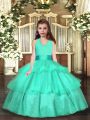 Turquoise Lace Up Strapless Ruffled Layers Pageant Dresses Organza Sleeveless