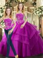 Stylish Fuchsia Lace Up Sweet 16 Dress Beading and Ruffles Sleeveless Floor Length