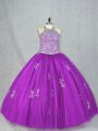 Purple Lace Up Quinceanera Gown Beading and Appliques Sleeveless Floor Length