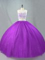 Fancy Floor Length Purple Sweet 16 Dresses Scoop Sleeveless Zipper