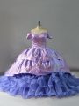 Sumptuous Lavender Ball Gowns Embroidery and Ruffles 15th Birthday Dress Lace Up Organza Sleeveless