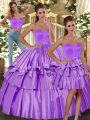 Beauteous Lilac Sleeveless Floor Length Ruffled Layers Backless Quinceanera Dresses