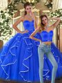 Custom Made Blue Tulle Lace Up Quinceanera Dresses Sleeveless Floor Length Ruffles