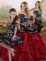 Red And Black Quinceanera Gowns Military Ball and Sweet 16 and Quinceanera with Embroidery and Ruffles Off The Shoulder Sleeveless Lace Up