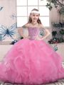 Lilac Sleeveless Beading Floor Length Girls Pageant Dresses