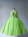 Fashion Floor Length Green Quinceanera Gowns Tulle Long Sleeves Beading