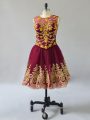 Burgundy Lace Up Homecoming Dress Beading and Appliques Sleeveless Mini Length