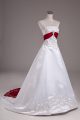 High Class White Wedding Gowns Strapless Sleeveless Brush Train Lace Up