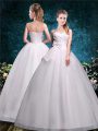 Glamorous Ball Gowns Wedding Gown White Sweetheart Tulle Sleeveless Floor Length Lace Up