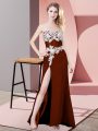 New Arrival Rust Red Ball Gowns Lace and Appliques Celebrity Prom Dress Zipper Chiffon Sleeveless Floor Length