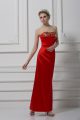 Sophisticated Ankle Length Red Prom Evening Gown Satin Sleeveless Beading and Appliques